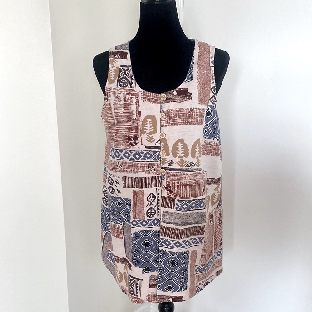 VINTAGE Linen Made in Canada button down sleeveless Vest/Blouse Size 11
